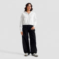 Women's Cropped Zip-Up Hoodie - Oversized Fleece Crop Hoodie - White