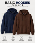 Pack Of Two Fleece Premium Basic Kangaroo Hoodie Unisex - Brown & Blue