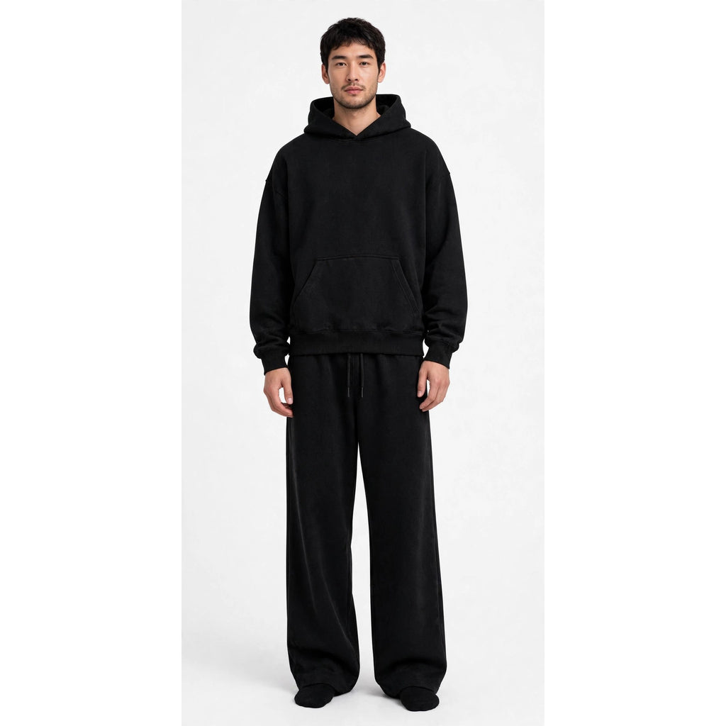 Oversize Hoodie & Wide Leg Trouser Tracksuit - Black - Unisex