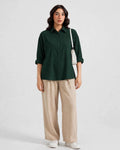 Daur-z Oversized Button-Down Shirt in Bottle Green - Relaxed Fit | Everyday Essential