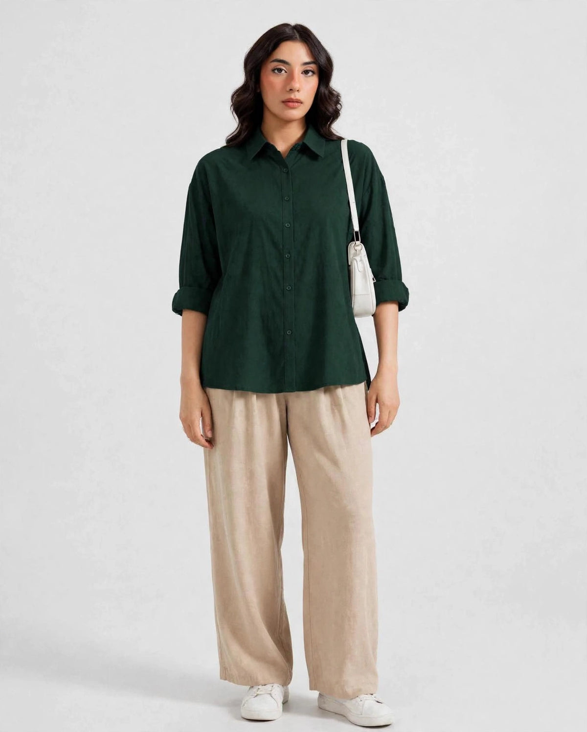 Daur-z Oversized Button-Down Shirt in Bottle Green - Relaxed Fit | Everyday Essential