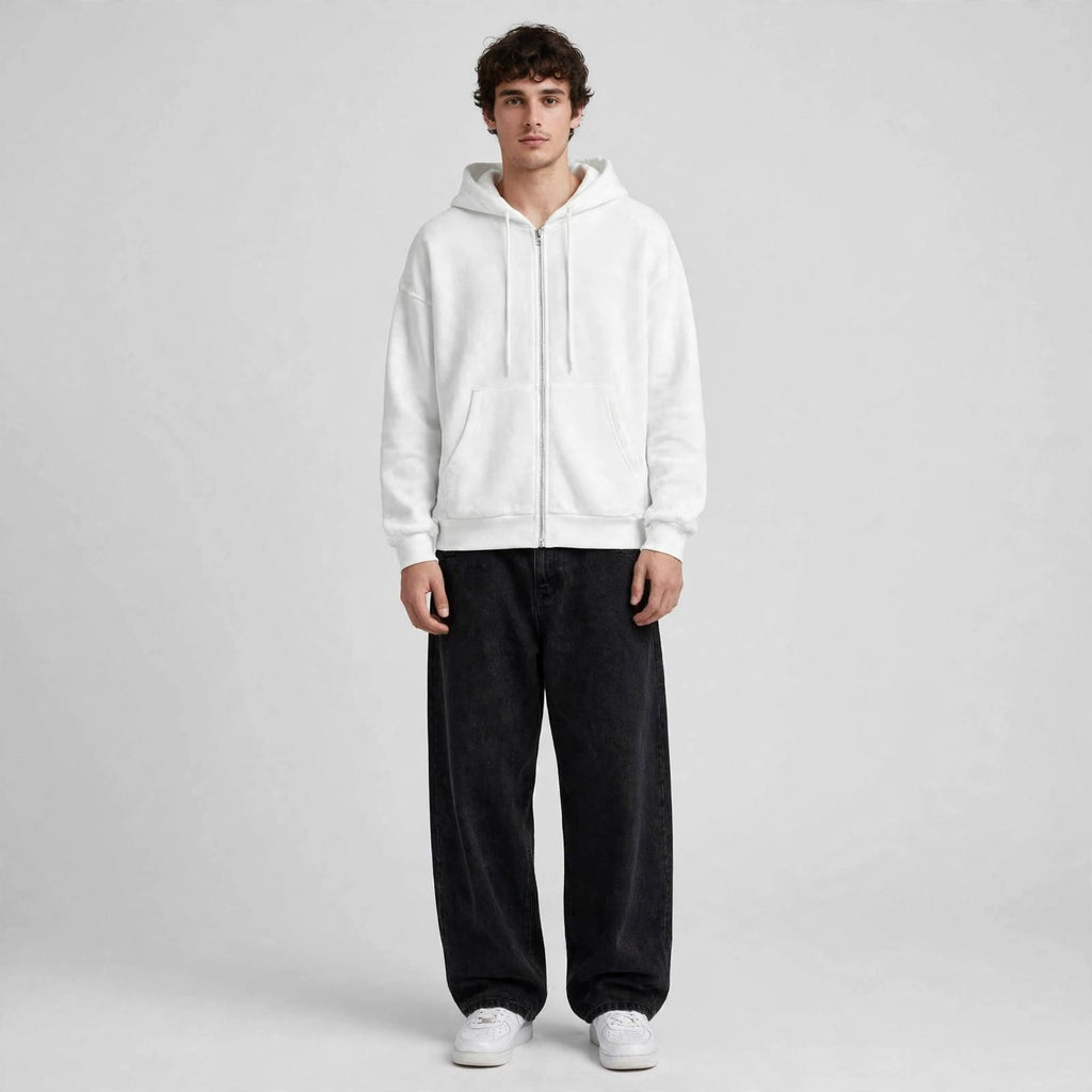 Fleece Premium Basic Zipper Hoodie Unisex - White