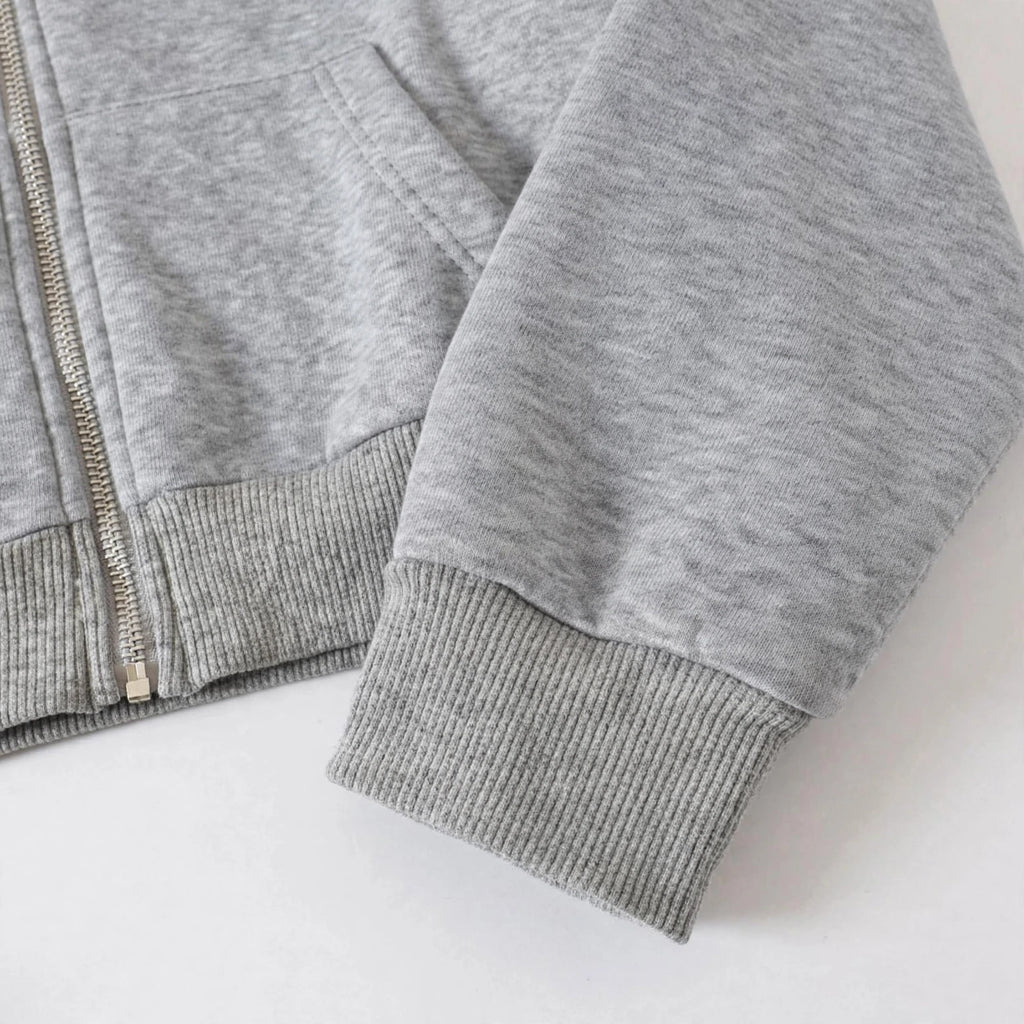 Women's Cropped Zip-Up Hoodie - Oversized Fleece Crop Hoodie - Grey