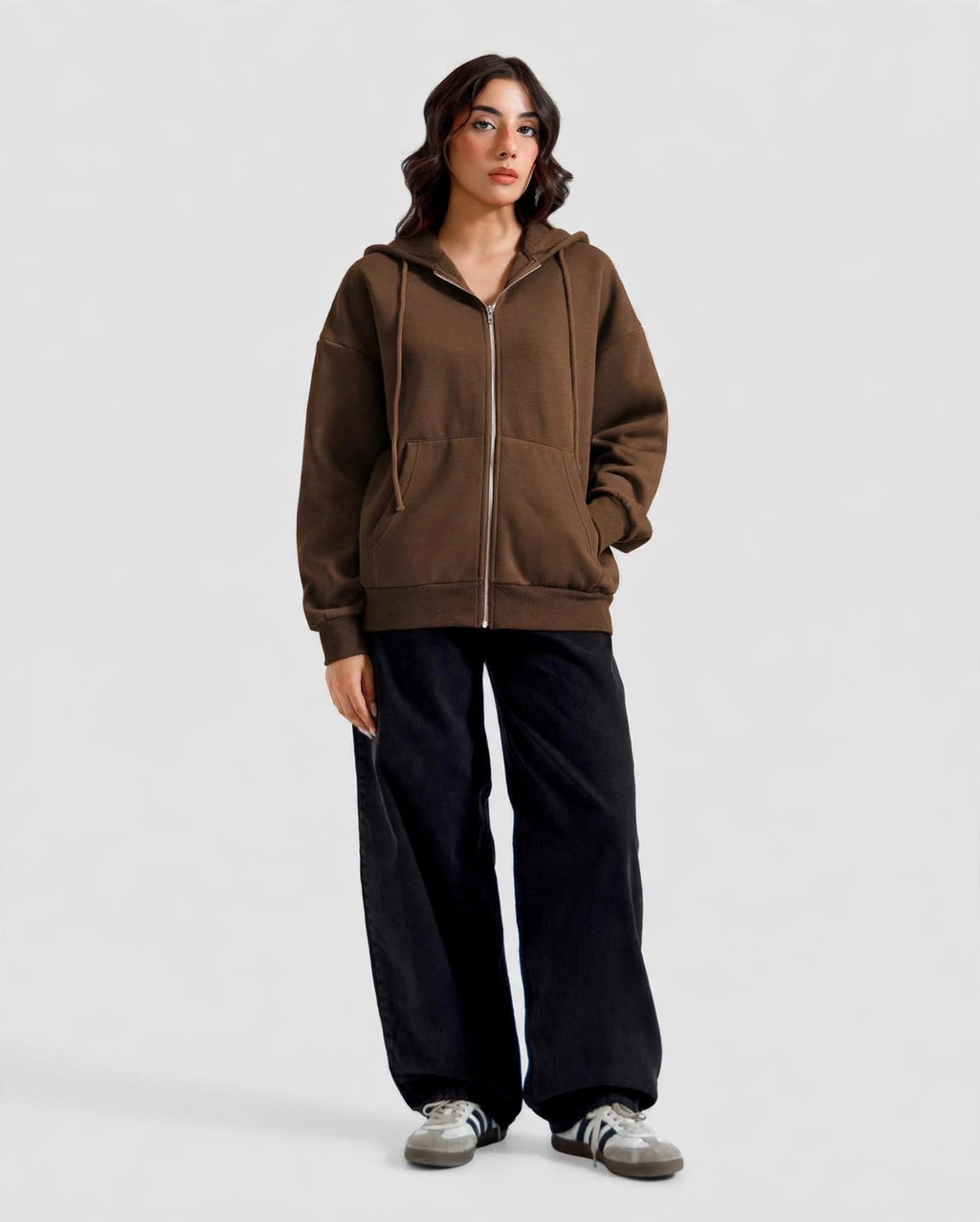Fleece Premium Basic Zipper Hoodie Unisex - Brown