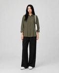 Olive Green Button Down Shirt & Black Flapper Trouser For Women