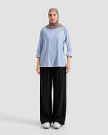 Sky Blue Striped Button Down Shirt And Black Flapper Trouser Co-Ord Set