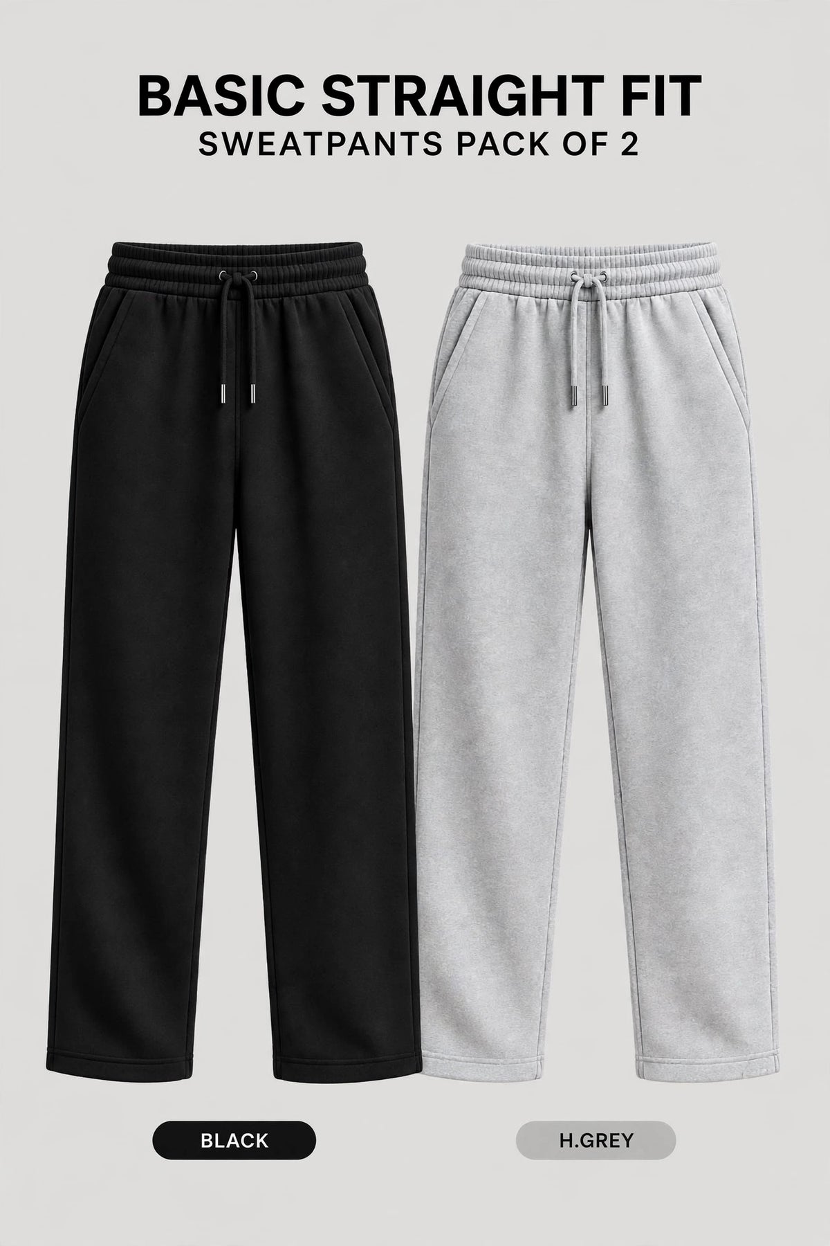 Pack Of Two Unisex Regular Relax Fit Trouser - Single Edition - Black & Grey