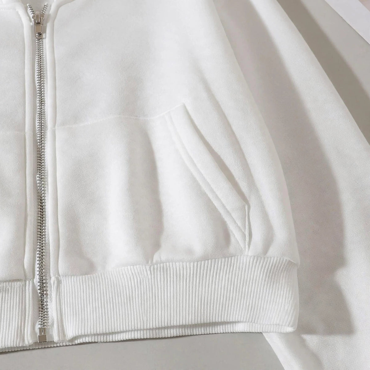 Women's Cropped Zip-Up Hoodie - Oversized Fleece Crop Hoodie - White